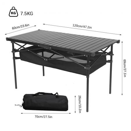 Table de plage pliante ultralégère avec sac de transport, table de camping, de pique-nique, de cuisine, de voyage en plein air
