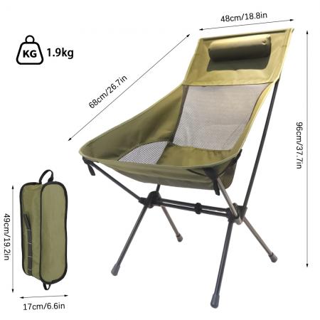 Chaise de plage/camping portable pliante à dossier haut, respirante et élargie, avec barres parallèles. 