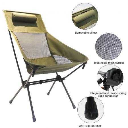Chaise de plage/camping portable pliante à dossier haut, respirante et élargie, avec barres parallèles. 