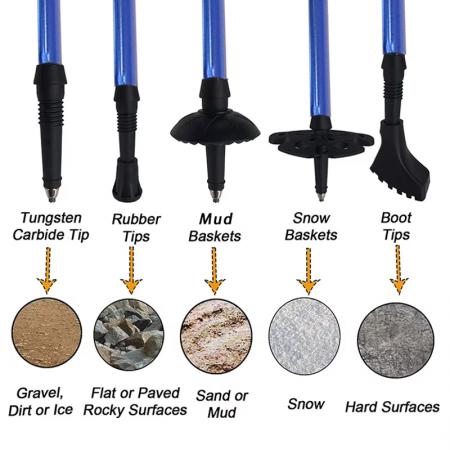 Bâton de randonnée pliable en cinq sections, ultra-léger, en aluminium 7075 avec revêtement extérieur en alliage.