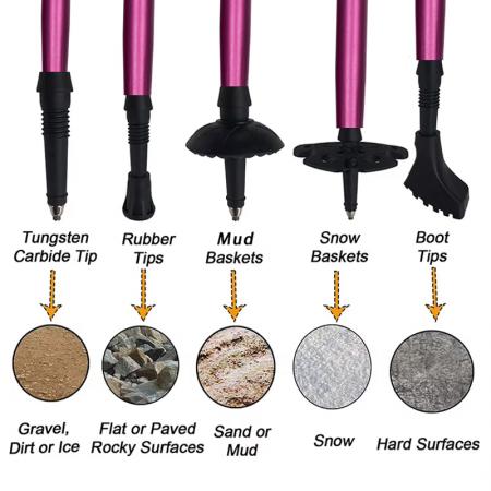 Bâtons de marche, de randonnée et de trekking pliables en aluminium aéronautique 7075, 5 sections 