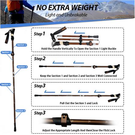 Bâton de randonnée pliable ultraléger en alliage d'aluminium 6061, 5 sections, moderne et réglable, poignée en EVA 