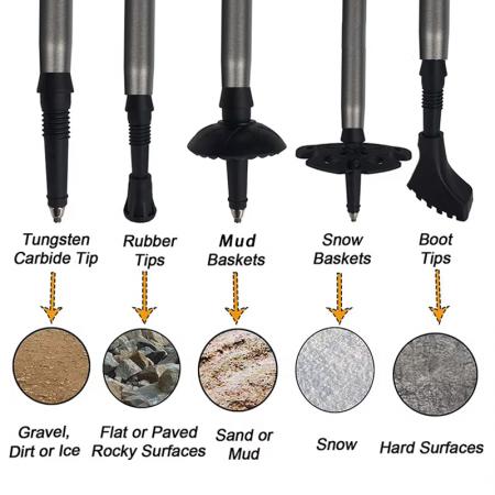 Bâtons de randonnée pliables en aluminium aéronautique 7075, 5 sections, avec dragonne et poignée en liège (option OEM). 