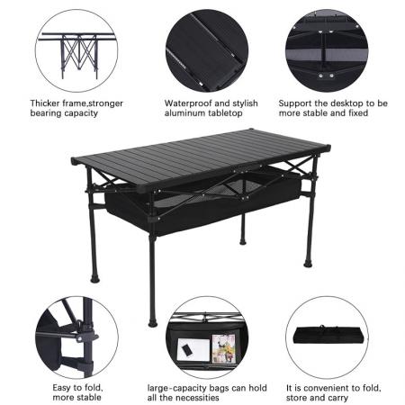 Table de pique-nique pliante portable en aluminium, réglable et portable, idéale pour le camping et la plage. Vente en gros personnalisée. 