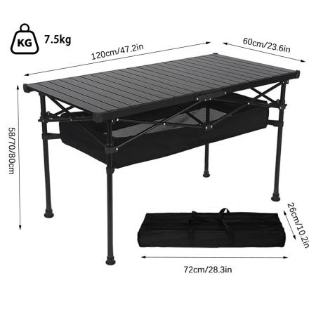 Table de pique-nique pliante portable en aluminium, réglable et portable, idéale pour le camping et la plage. Vente en gros personnalisée. 