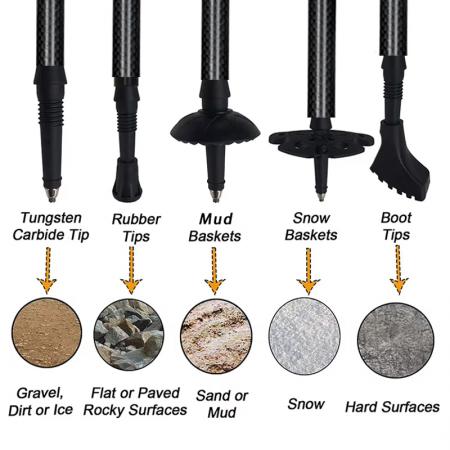 Bâton de randonnée pliable en alliage d'aluminium avec poignées en liège, réglable, avec embout en caoutchouc. 