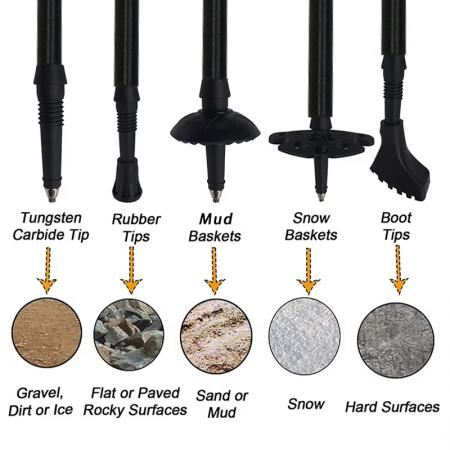 Bâtons de randonnée pliables en aluminium avec poignée en liège, longueur réglable de 110 à 130 cm, légers, à verrouillage rapide et embouts antidérapants. 