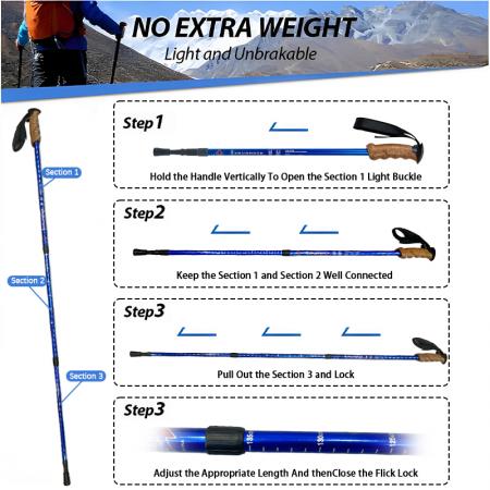 Bâtons de randonnée réglables avec système de verrouillage rapide, légers, pliables et résistants, en aluminium 7075. 