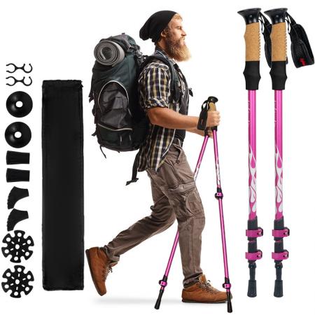 Bâton de randonnée nordique télescopique ultraléger pliable en fibre de carbone et aluminium 7075 pour la montagne 