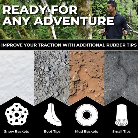 Bâtons de randonnée portables et réglables en aluminium de qualité aéronautique avec embouts en caoutchouc et accessoires pour la marche et la randonnée actives 