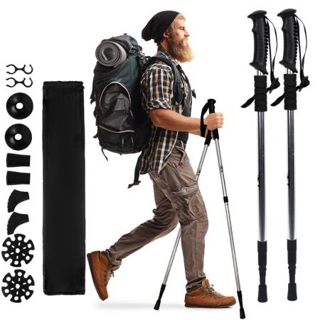 Bâtons de marche télescopiques d'extérieur en alliage d'aluminium avec poignée en caoutchouc, légers et à verrouillage interne