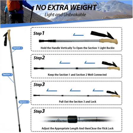 Bâtons de randonnée télescopiques en aluminium, revêtement en faux liège, style nordique, antichoc