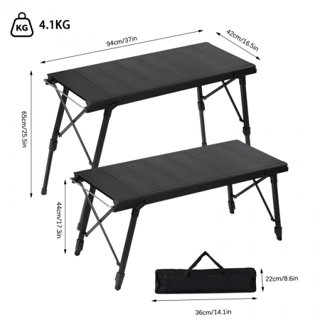 Table de camping pliante en forme de X IGT en aluminium léger et réglable en hauteur pour l'extérieur
