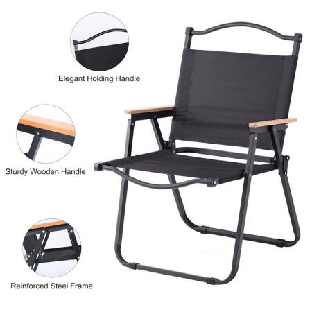 Chaise Kermit pliable en bois, légère et moderne, idéale pour le camping en plein air. 