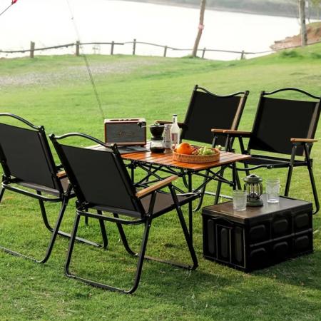 Chaise Kermit pliable en bois, légère et moderne, idéale pour le camping en plein air. 