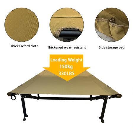 Lit de camp pliable sur mesure, portable, en aluminium, pour adultes, avec poches latérales 