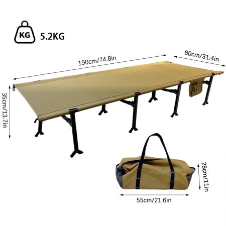 Lit de camp pliable sur mesure, portable, en aluminium, pour adultes, avec poches latérales 
