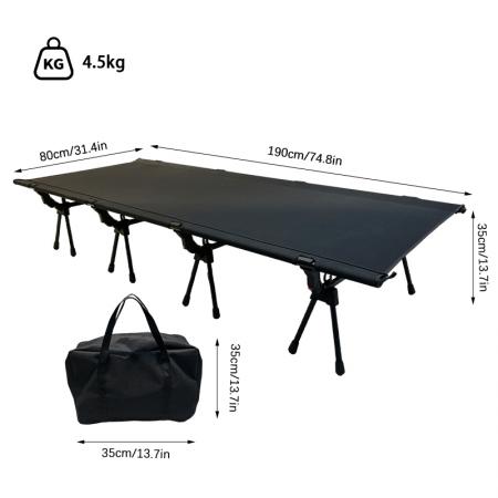 Lit de camp pliant portable ultraléger en alliage d'aluminium pour une personne, idéal pour le voyage ou les loisirs.