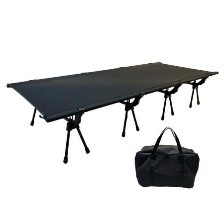 Lit de camp pliant portable ultraléger en alliage d'aluminium pour une personne, idéal pour le voyage ou les loisirs.
