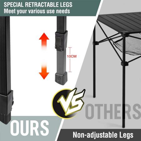 Table carrée pliante légère et réglable pour pique-nique, jardin ou camping