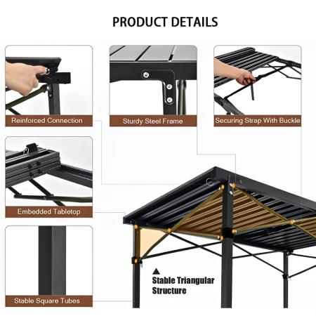 Table pliante carrée portable en métal pour terrasse ou jardin 