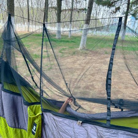 Hamac double portable en nylon, style parachute, pour le camping, avec mousqueton et corde. 