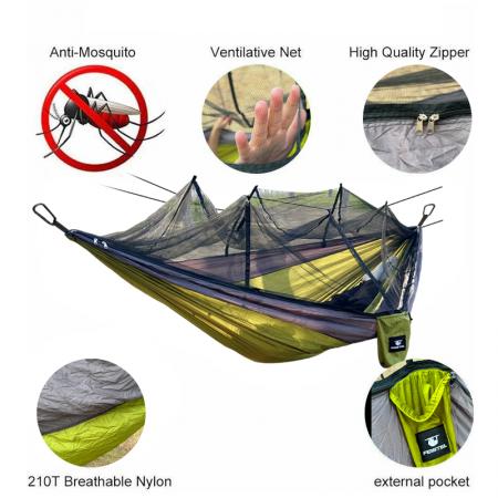 Hamac double portable en nylon, style parachute, pour le camping, avec mousqueton et corde. 