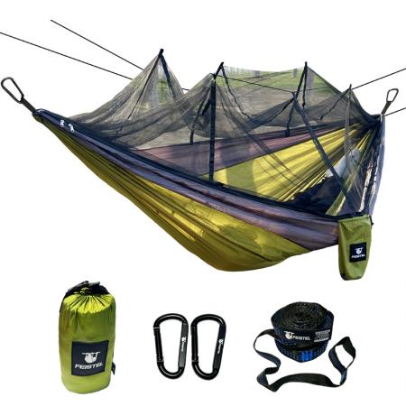 Hamac double portable en nylon, style parachute, pour le camping, avec mousqueton et corde. 