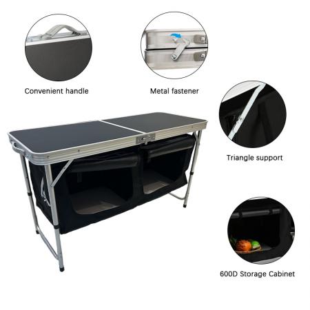 Table de cuisine pliante portable et facile à installer pour le camping et les pique-niques.