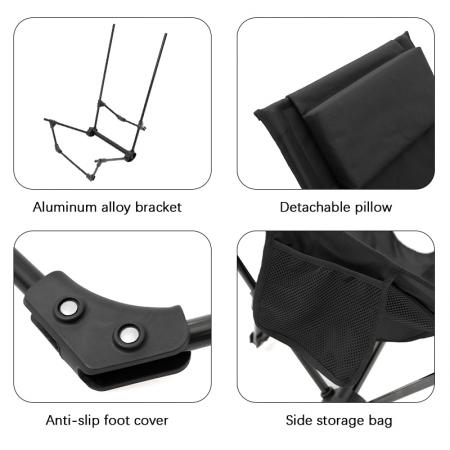 Chaise de camping légère à dossier haut, portable et pliante avec appui-tête. 