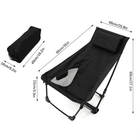 Chaise de camping légère à dossier haut, portable et pliante avec appui-tête. 