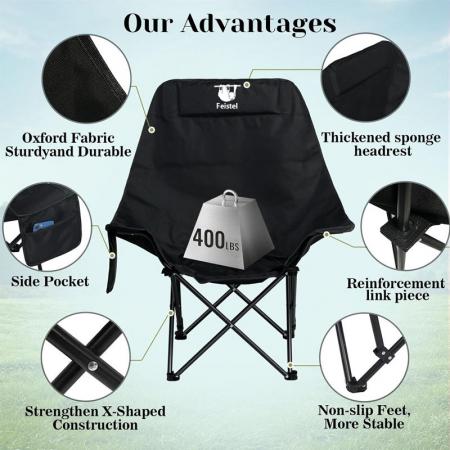 Fauteuil de camping pliant grand format à dossier haut, confortable et relaxant.