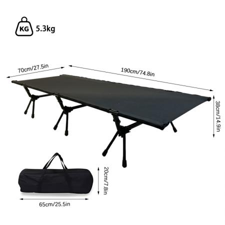 Lit de camp pliant ultraléger en alliage d'aluminium pour une personne, style Oxford moderne, facile à monter. 