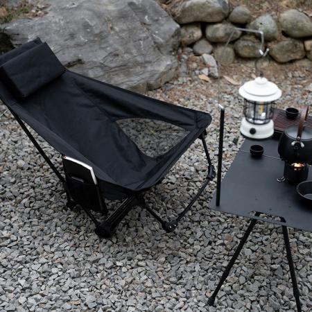 Chaise de camping légère à dossier haut, portable et pliante avec appui-tête. 