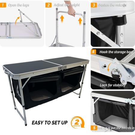 Table de cuisine pliante portable et facile à installer pour le camping et les pique-niques.