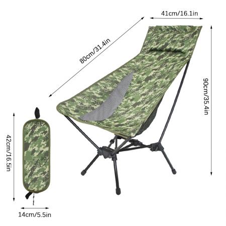 Chaise de plage pliante ultralégère à dossier haut, portable et idéale pour le camping ou les sorties en plein air.