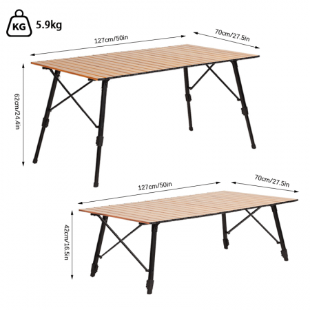 Table pliante portable en aluminium réglable en hauteur pour le camping extérieur 
