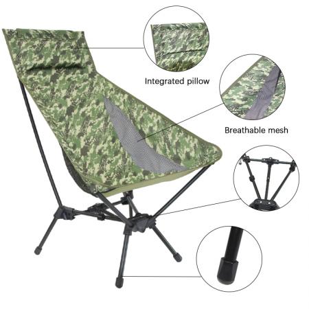 Chaise de plage pliante ultralégère à dossier haut, portable et idéale pour le camping ou les sorties en plein air.
