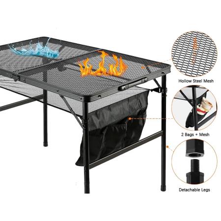 Table de camping pliante extérieure en aluminium avec plateau en maille, table de pique-nique portable pour barbecue (OEM/ODM)