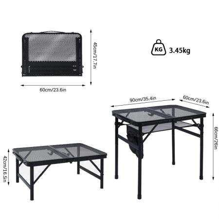 Table de camping pliante extérieure en aluminium avec plateau en maille, table de pique-nique portable pour barbecue (OEM/ODM)
