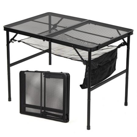 Table de camping pliante extérieure en aluminium avec plateau en maille, table de pique-nique portable pour barbecue (OEM/ODM)