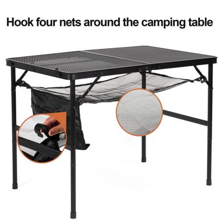 Table de camping pliante extérieure en aluminium avec plateau en maille, table de pique-nique portable pour barbecue (OEM/ODM)