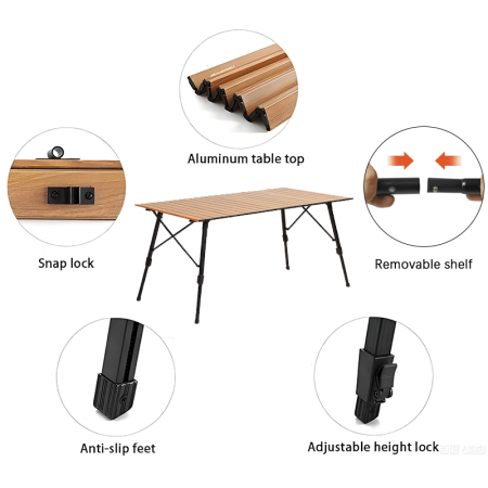 Table pliante portable en aluminium réglable en hauteur pour le camping extérieur 