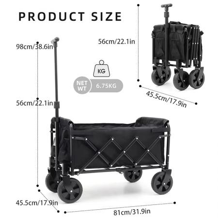 Chariot de jardin pliable et robuste avec cadre en acier inoxydable, personnalisable (OEM) 