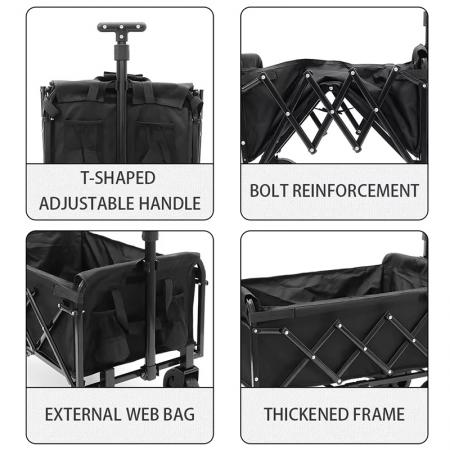 Chariot de jardin pliable et robuste avec cadre en acier inoxydable, personnalisable (OEM) 