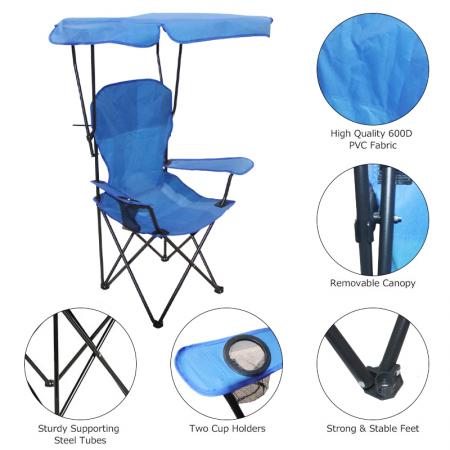 Mobilier de plein air en gros, accessoires de camping, chaise de plage légère et pliable avec porte-gobelet et pare-soleil 