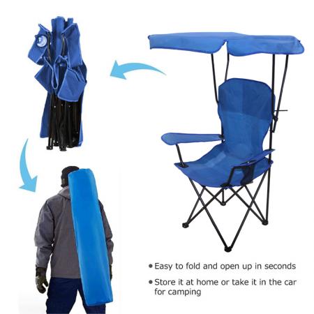 Mobilier de plein air en gros, accessoires de camping, chaise de plage légère et pliable avec porte-gobelet et pare-soleil 