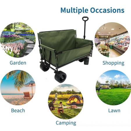 Chariot utilitaire pliable et robuste, idéal pour la plage et les voyages. Grande capacité de chargement. 