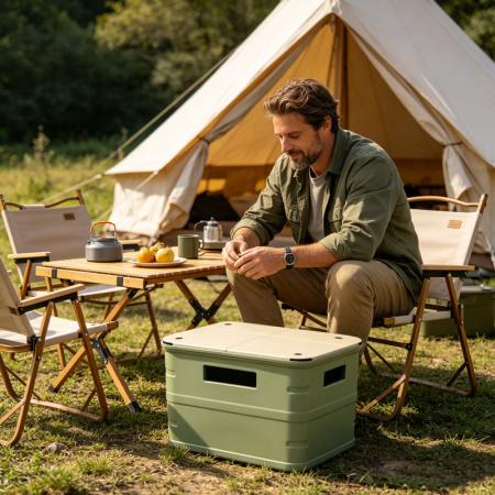 Boîte de rangement de camping en aluminium à grande capacité, empilable et étanche, pour voyage ou voiture.