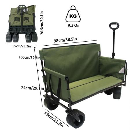 Chariot utilitaire pliable et robuste, idéal pour la plage et les voyages. Grande capacité de chargement. 